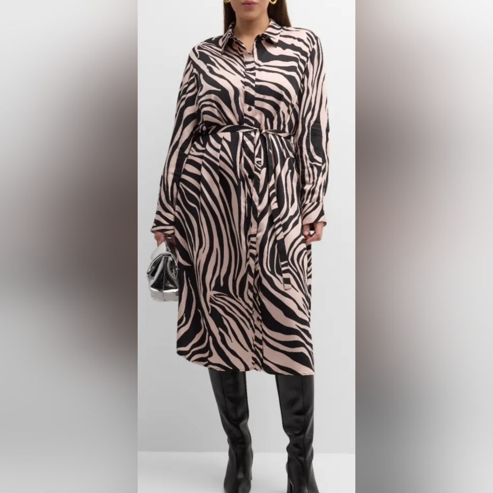 Finley Alex Tiger Print Midi Shirtdress Black Pink Womens Size XL